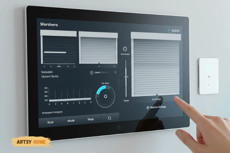 Smart home control interface with roller shutters.