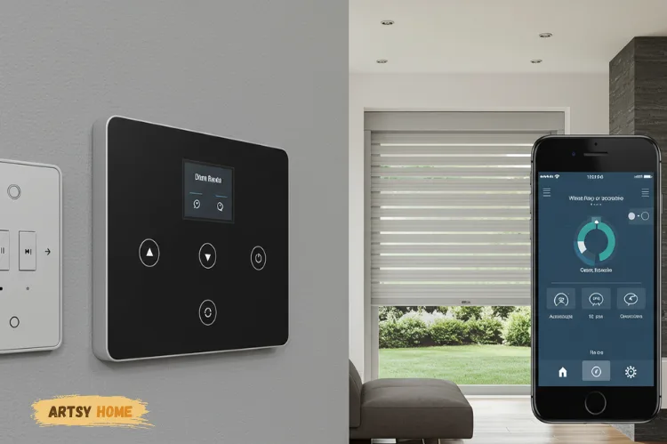 Electric roller shutter operating via wall switch and smartphone app.