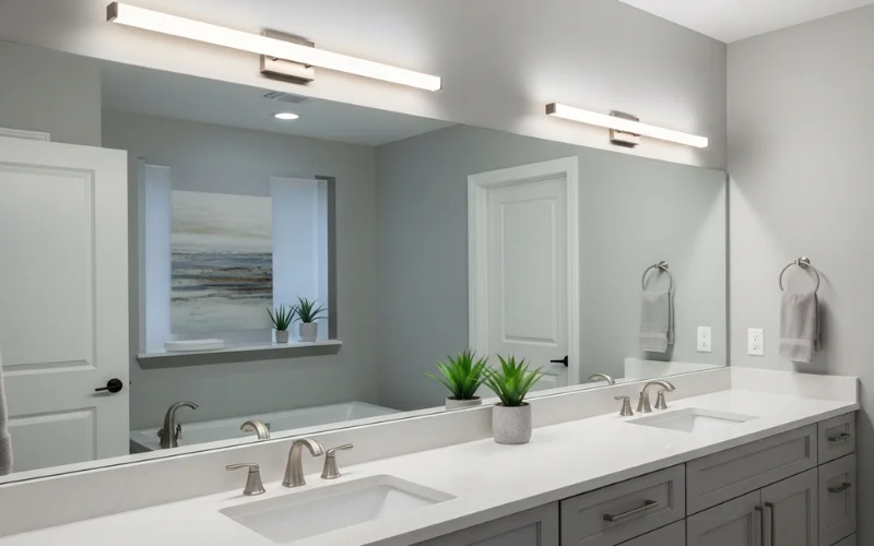Bathroom vanity lighting near sink with moisture-safe rated fixture.