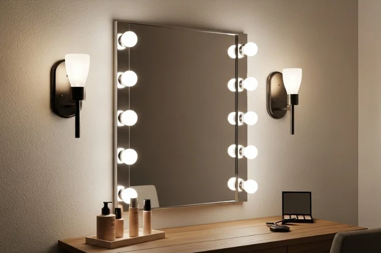 My Makeup Lighting Essentials To achieve the optimal makeup lighting, select bulbs of 4000K neutral white having CRI of 90 or higher. Eye level position lights on either side of the mirror where possible. This produces a shadow-free light which reflects authentic colors