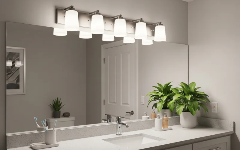Neutral white 4000K vanity lighting with high CRI bulbs.