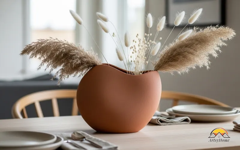 Handmade ceramic vessel modern dining table centerpiece.