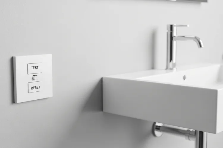Bathroom GFCI outlet with test and reset 