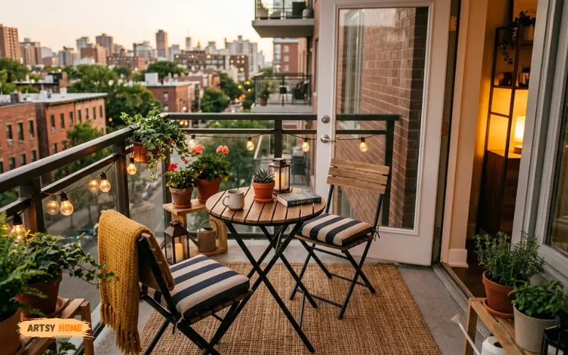 Affordable outdoor patio furniture setup on apartment balcony.