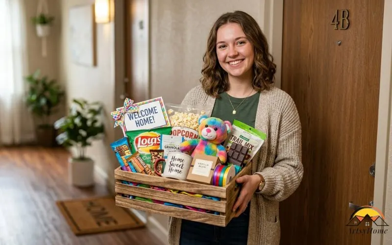 Realistic Image of a girl holding a gift bucket