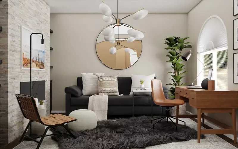 Myth 2 It is only about piling up stuff Modern living room with balanced furniture, neutral décor, plants, and minimal accessories